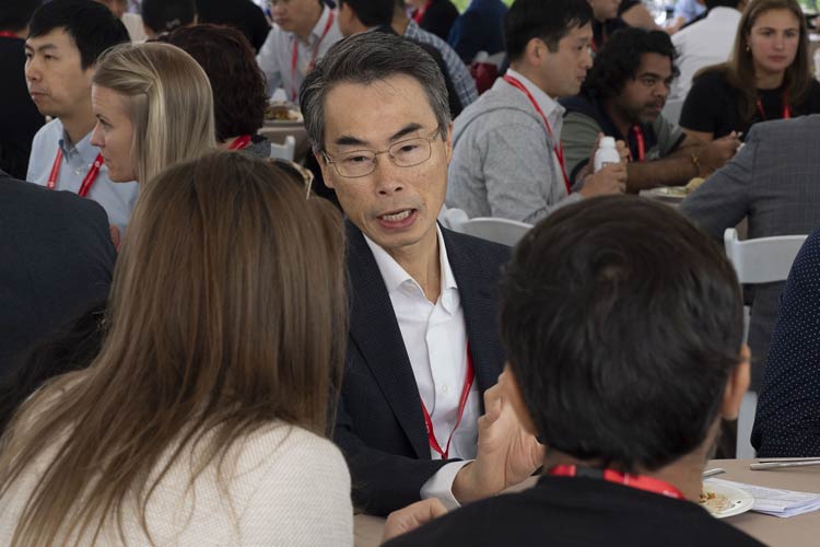 AHA President Joe Wu chats with another BCVS23 attendee. Members and nonmembers got a chance to network directly with key AHA volunteers and thought leaders.