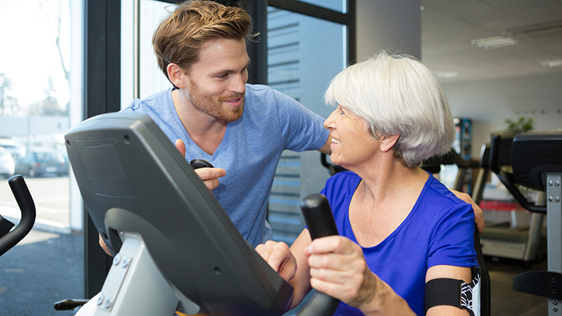 woman on exercise bike