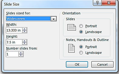 A thumbnail image showing the settings for creating a 16:9 Powerpoint presentation.