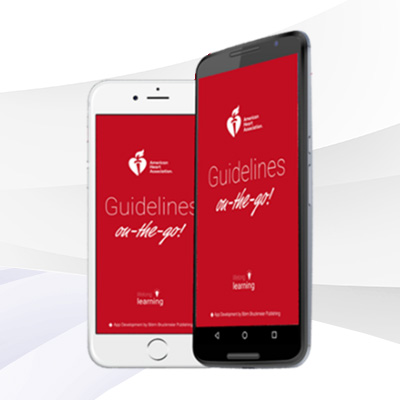 Smartphones with AHA"s Guidelines on the Go showing on the screen
