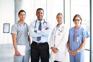 Team of Doctors in Hospital Lobby