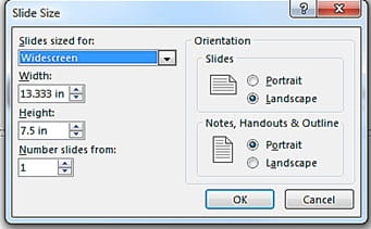 A thumbnail graphic showing the way to set slide size in an older version of PowerPoint. 