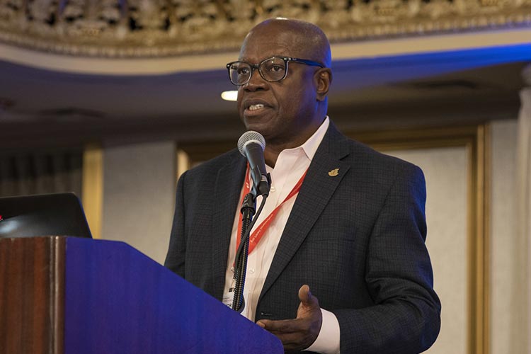 Past AHA President Ivor Benjamin addresses Early Career attendees at the BCVS 2022 Scientific Sessions in Chicago, Illinois on July 25, 2022.