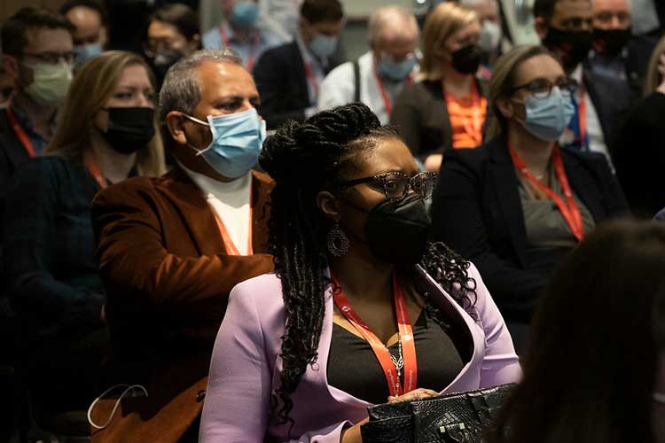 Attendees listen to a lecture at the International Stroke Conference 2022 in New Orleans, Louisiana