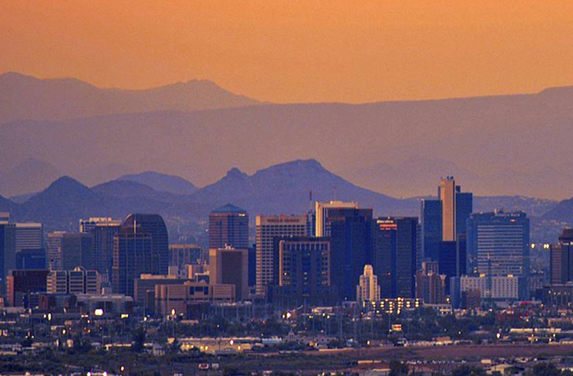 A photo of downtown Phoenix, Arizona during sunset.