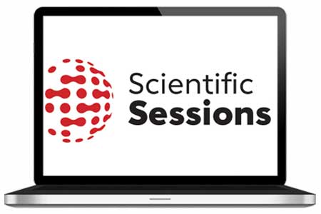 A picture of a laptop computer with the AHA Scientific Sessions logo on the screen.