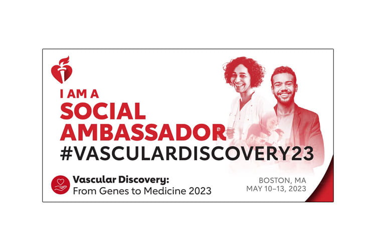 I am a social ambassador for #VascularDiscovery23. Vascular Discovery: From Genes to Medicine 2023. Boston, MA, May 10-13, 2023