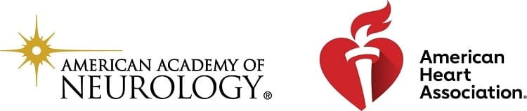 Decorative logos of American Academy of Neurology and American Heart Association