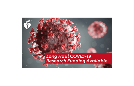 Image of social media ad featuring image of a covid cell with caption that reads, long haul COVID-19 research funding available. Image of social media ad featuring image of a covid cell with caption that reads, long haul COVID-19 research funding available.