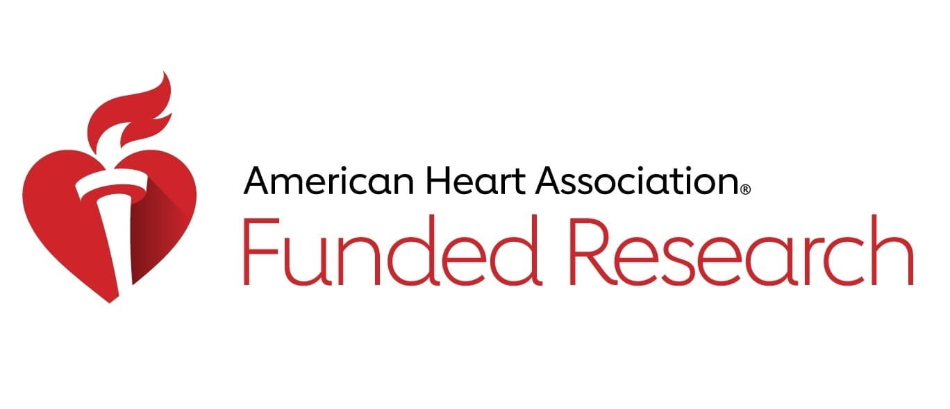 Red heart and torch logo with the words American Heart Association Funded Research