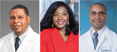 Speaker headshots for Funding Underrepresented Investigators webinar - Carlos J. Rodriguez, MD, MPH, FAHA, FACC, Yvonne Commodore-Mensah, PHD, MHS, RN  and William W. Ashley, Jr., MD, PhD, MBA, FAANS