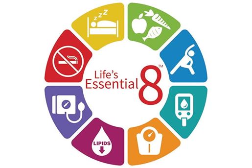 Life’s Essential 8 includes the 8 components of cardiovascular health: healthy diet, participation in physical activity, avoidance of nicotine, healthy sleep, healthy weight, and healthy levels of blood lipids, blood glucose, and blood pressure.