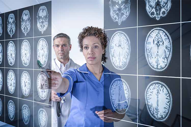 doctor and nurse working with brain scans