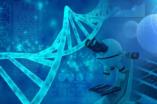 genetic research concept showing DNA and microscope