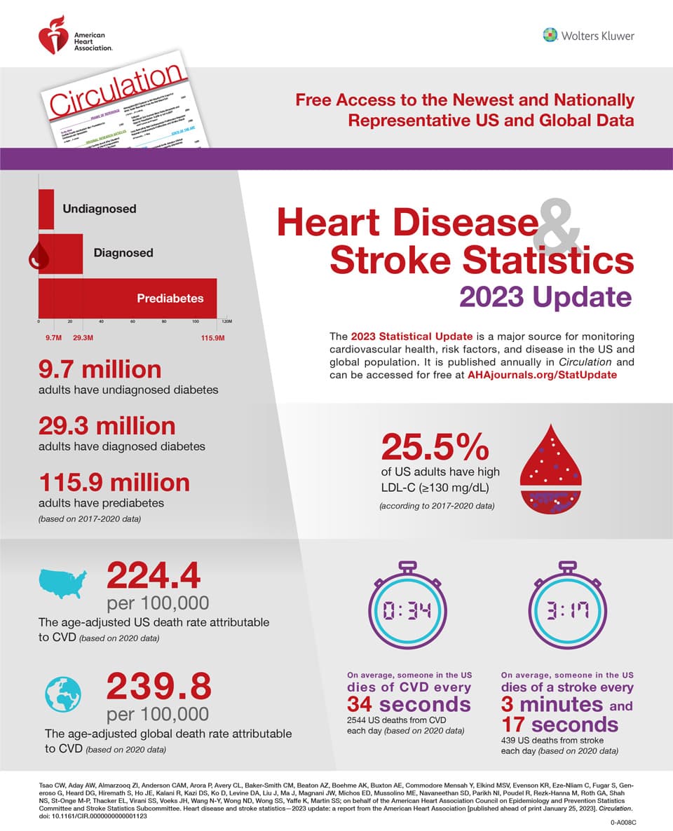 Download a PDF copy of the Heart Disease and Stroke Statistics Update – 2-page Infographic (PDF)
