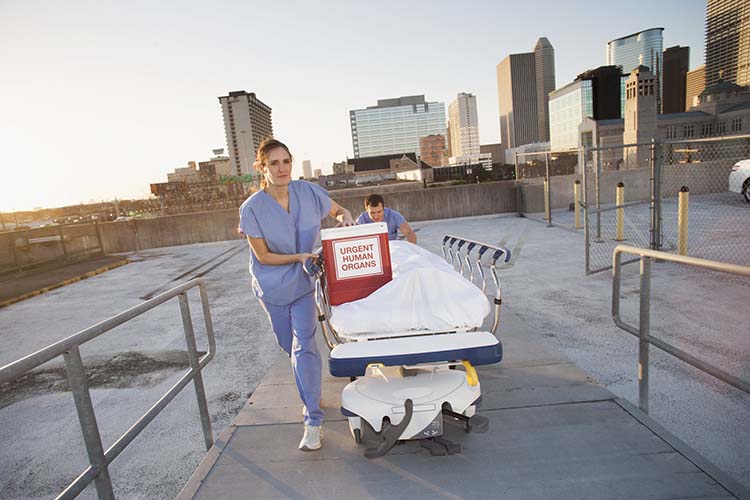 nurses rushing organs and patient on rooftop