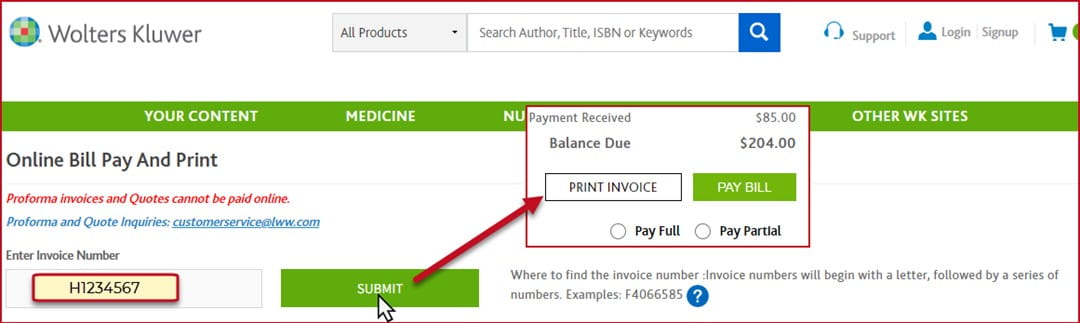 How do I pay my dues ONLINE if I am in a “billed” status Example Online Bill Pay and Print