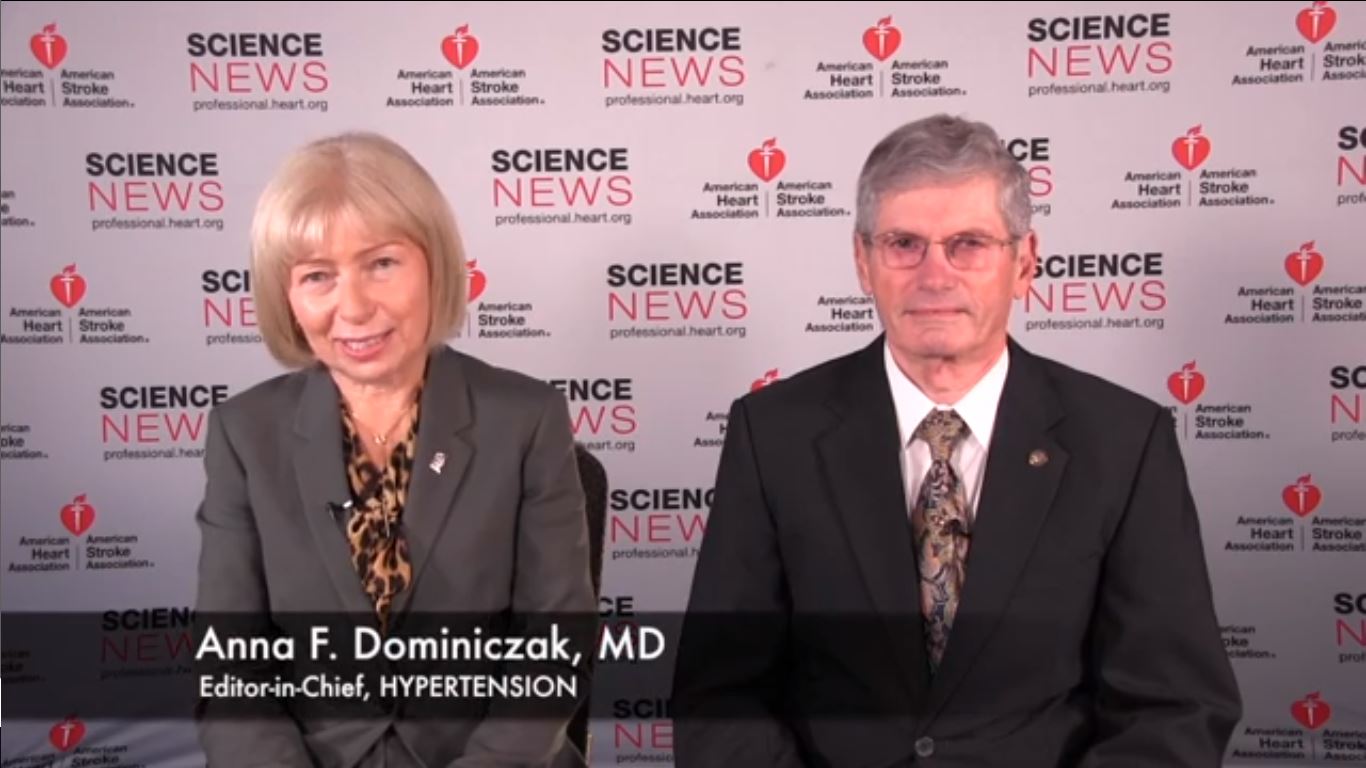 Screen capture from 2018 Resistant Hypertension Guideline video featuring Anna Dominiczak, MD, interviewing Robert Carey, MD