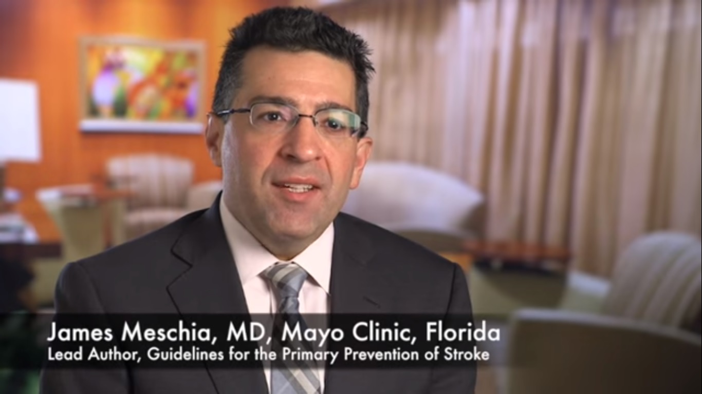 Screen capture Guidelines for the Primary Prevention of Stroke video featuring James Meschia, MD.