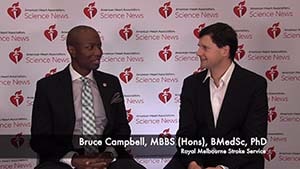 Screen capture of Bruce Campbell, MBBS (Hons), BMedSc, PhD and another gentleman conversing