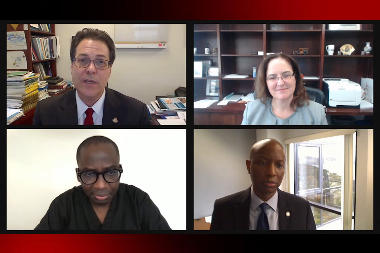 Mitch Elkind, MD, MS, FAHA, president of the American Heart, American Stroke Association, Louise McCullough, MD, PhD, chair of the International Stroke Conference (ISC) 2021, Bruce Ovbiagele, MD, MSc, MAS, MBA, past chair of ISC, and Olajide Williams, MD review some of the challenges and opportunities discussed in the session, "Racing to Grater Life Expectancy by 2013: Is Racism a Tangible Target to Achieve Cerebrovascular Health Equity."