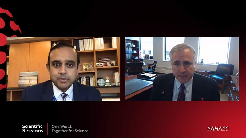 Don Lloyd-Jones, MD, ScM and Manesh Patel, MD, chair and vice-chair of the Scientific Sessions 2020 Program Committee, discussed the ways in which the American Heart Association has responded to the COVID-19 pandemic.