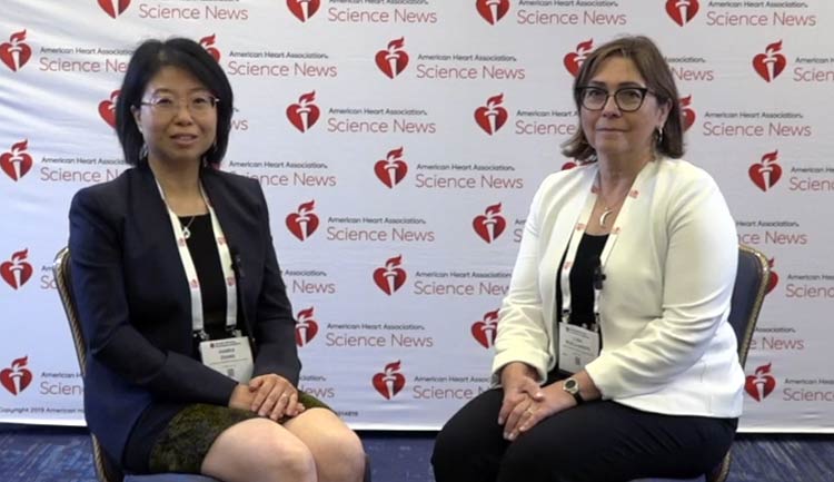 Hanrui Zhang, MD, PhD, (L) Technical Editor of the ATVB journal, interviews Louise Iruela-Arispe, MD, PhD, (R) at Vascular Discovery 2024.