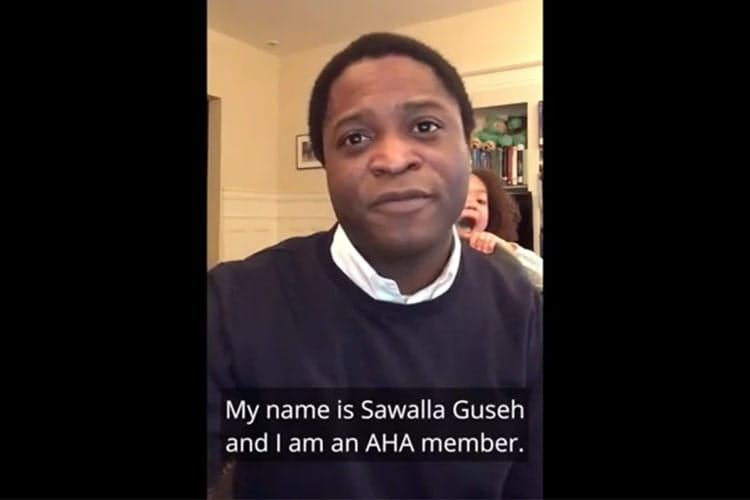 Screen capture of Dr Sawalla Guseh's #WEAREAHA video