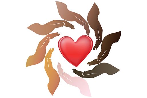 hands around love heart icon