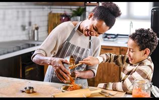 mother and son baking