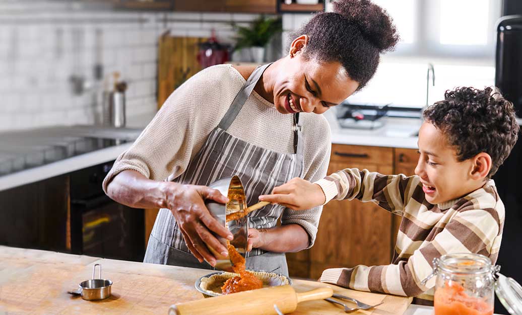 mother and son baking