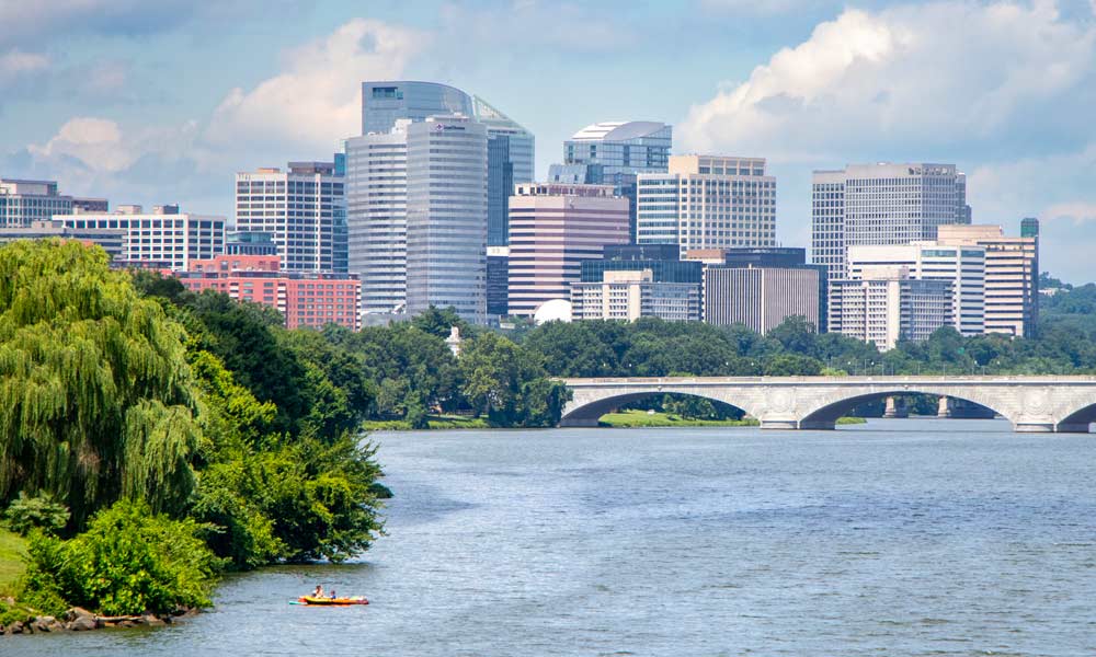 A view of Arlington, Virginia, from the Potomac River.