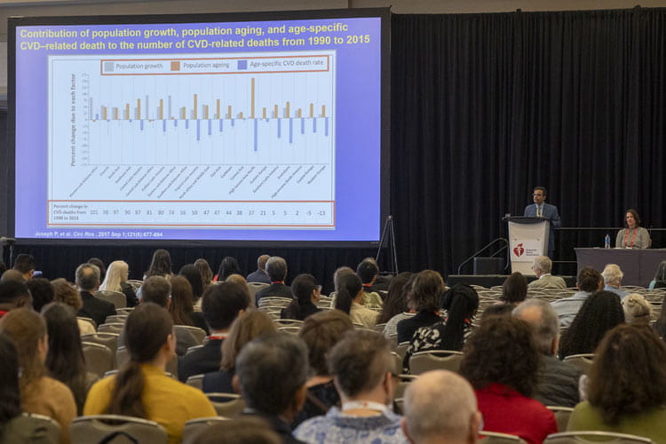 EPI/Lifestyle 2025 Keynote Speaker Salim S. Virani, MD, PhD, FAHA, FASPC addresses the audience in New Orleans.