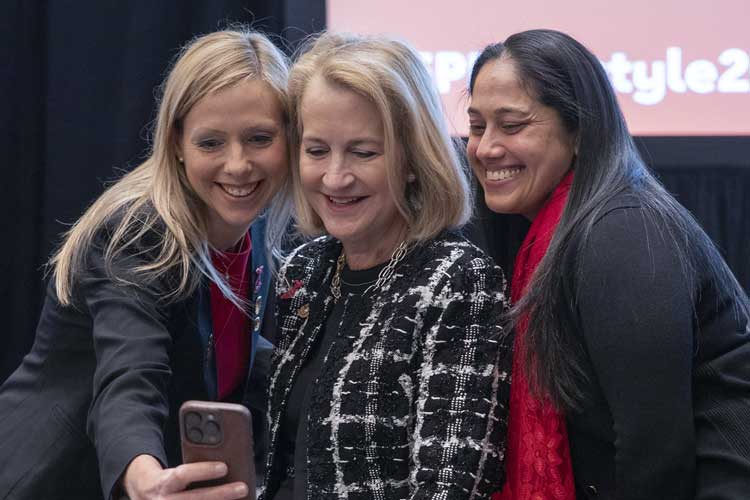 AHA President Stacey E. Rosen, MD, FAHA poses for a selfie with EPI|Lifestyle26 program co-chairs Priya Palta, PhD, MHSc and Elisabeth Lilian Pia Sattler, PhD, RPh, FAHA.