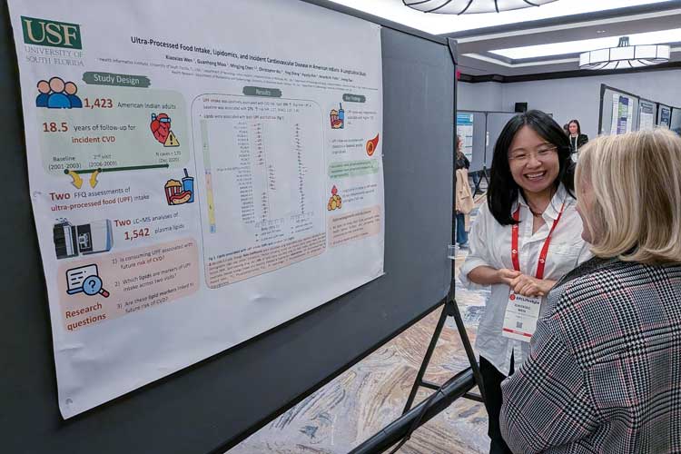 AHA President Stacey E. Rosen, MD, FAHA, speaks with a poster presenter during EPI|Lifestyle 2026 on March 17, 2026.