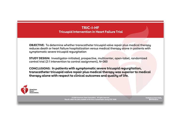 A thumbnail image of the TRIC-I-HF study presented during ESC 2026 in Munich, Germany.