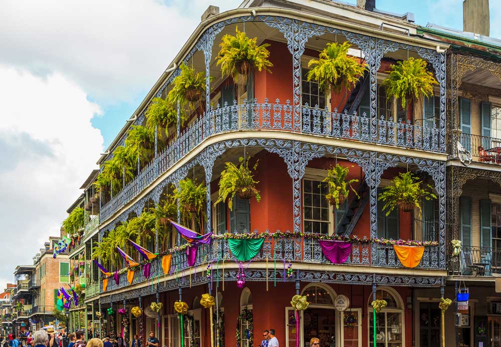 A colorful building in New Orleans' French Quarter.