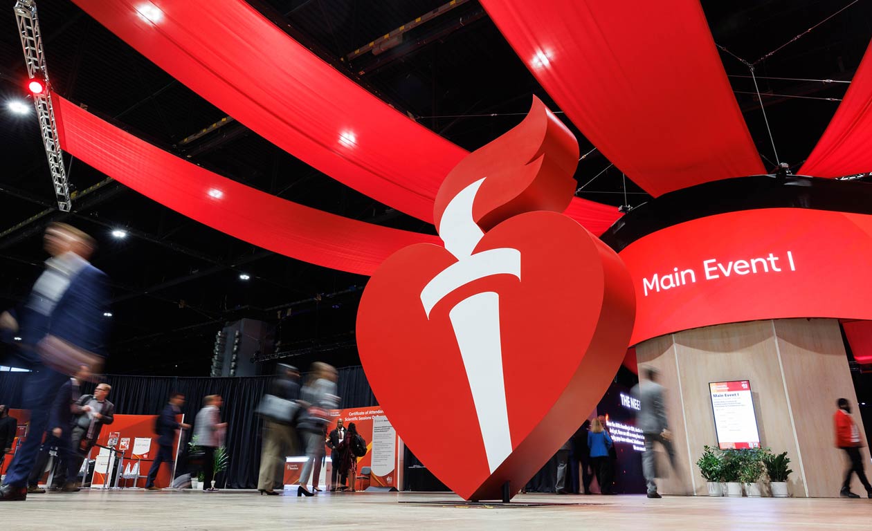 A view of the Heart & Torch sign and other banners at the entrance to the Main Event space for Scientific Sessions.