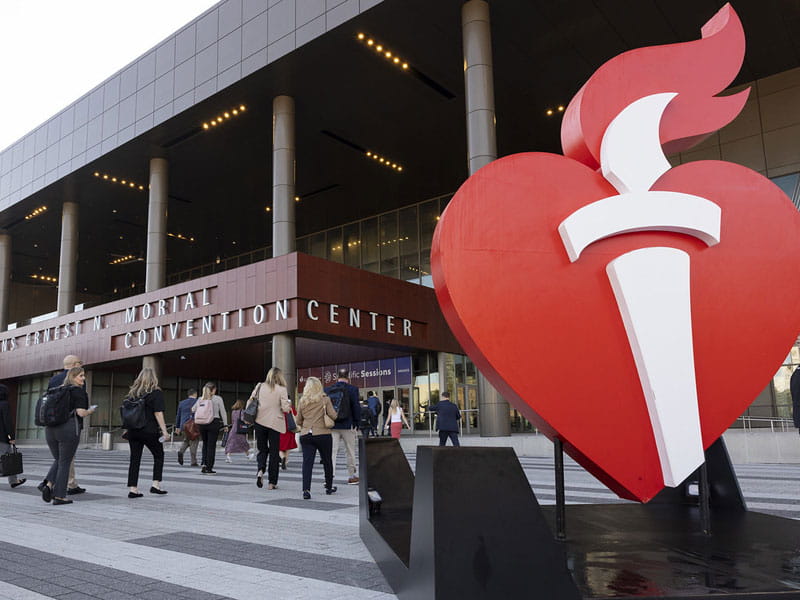 The American Heart Association&#39;s Heart and Torch logo outside the Ernest N. Morial Convention Center in New Orleans, Nov. 7-10, 2025.