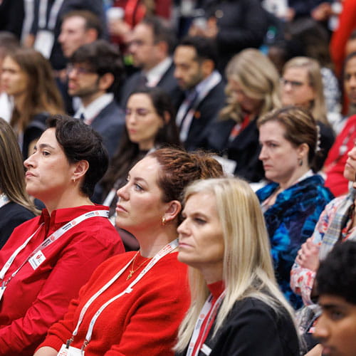 Audience members listen to a presentation in the Heart Hub during Scientific Sessions 2025.