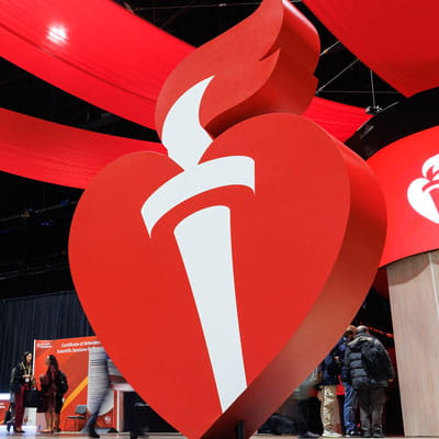 A photo of the American Heart Association's Heart and Torch as a 3D sign at Scientific Sessions.