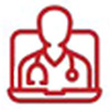 red laptop with a doctor icon on a white background