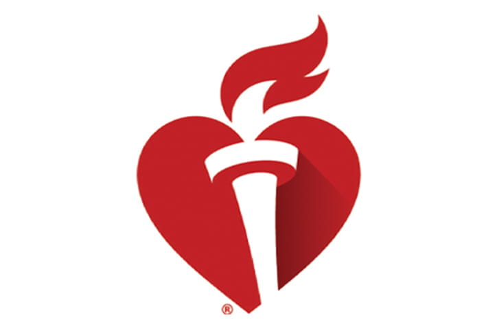 Heart and torch logo on white background