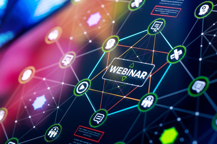 Webinar services presentation and infographics. Close-up shot on LCD screen.