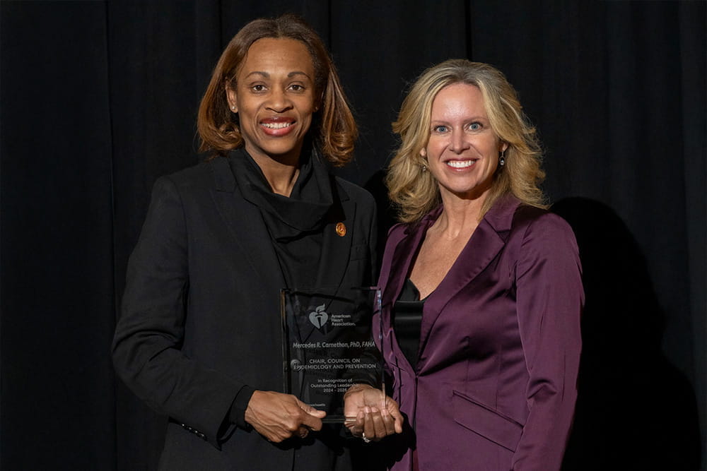 Mercedes R. Carnethon, PhD, FAHA, receiving the Outstanding Leadership Award during EPI|Lifestyle26 in Boston, Massachusetts.