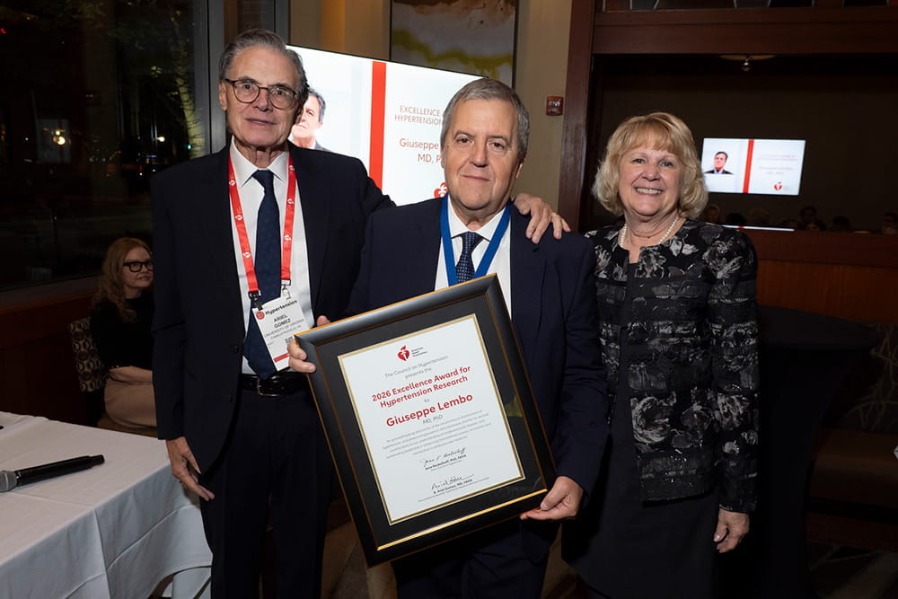 2026 Excellence Award for Hypertension Research recipient, Guiseppe Lembo, MD, Ph.D., at Hypertension 2026 in Arlington, Virginia.