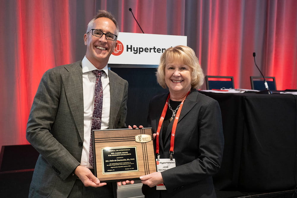 Mid-Career Award for Research Excellence recipient, Eric J. Belin de Chantemele, DSc, FAHA at Hypertension 2026 in Arlington, Virginia.