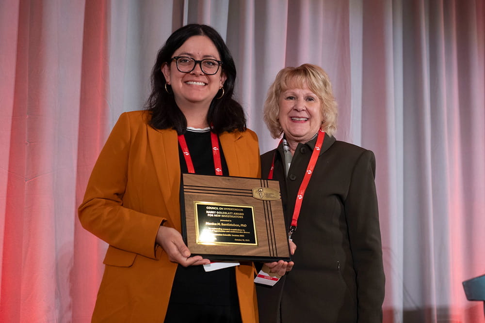 Monica M. Santisteban, Ph.D. receiving the Harry Goldblatt Award for New Investigators at Hypertension 2026 in Arlington, Virginia.