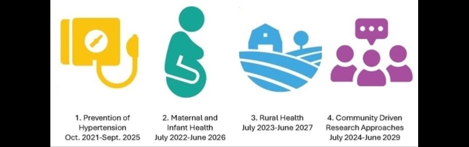 Timeline of order in which the HERNs began: Hypertension, Maternal and Infant Health, Rural Health and Community Driven Research Approaches 