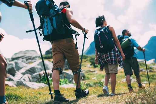 Hikers walking in the mountain.